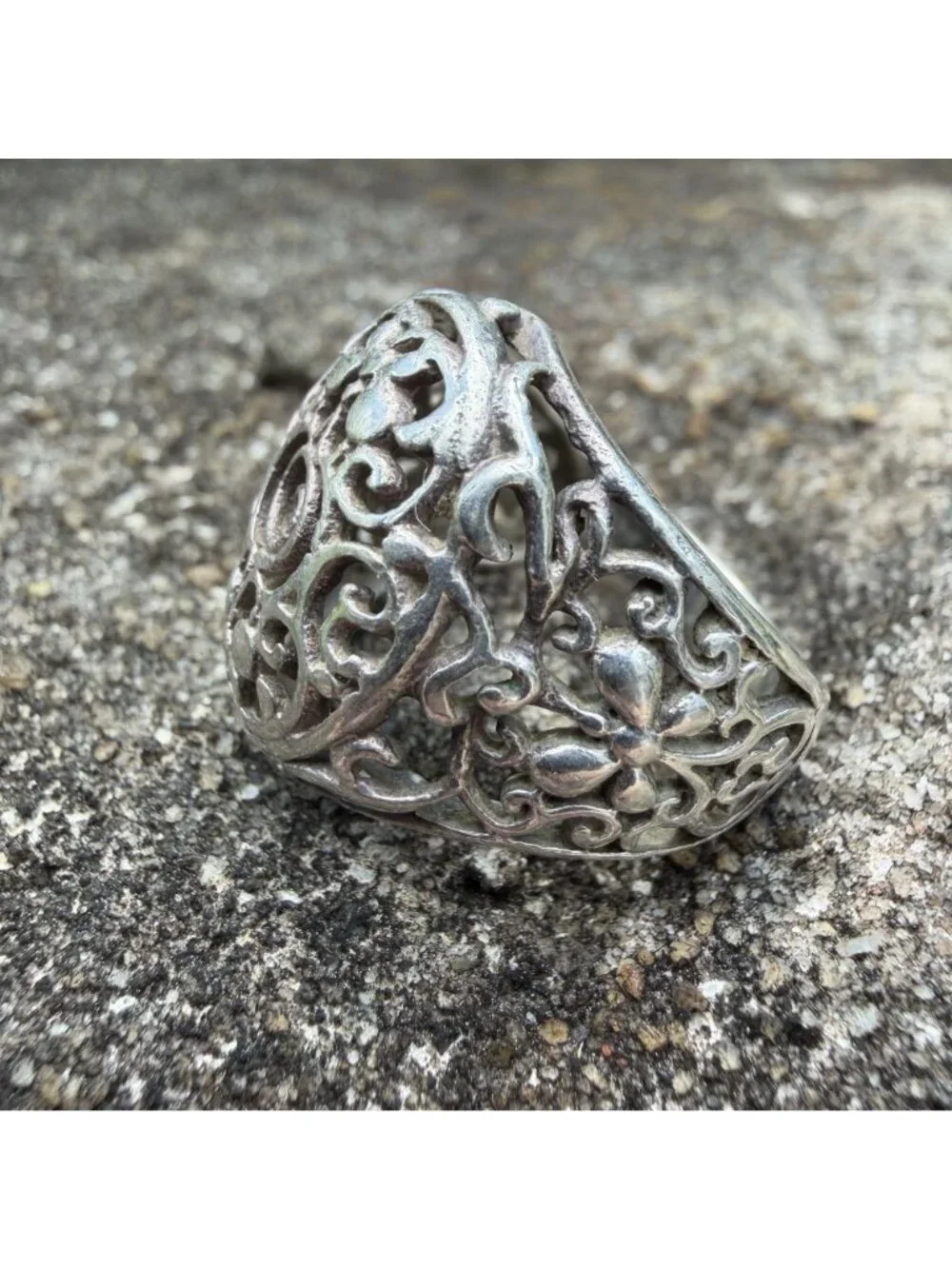 Sterling Silver 6.5 Butterfly Spiral Openwork Dome Statement Ring Boho Vintage